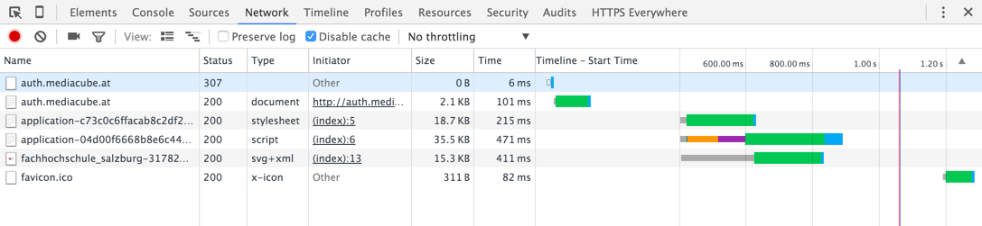 Darstellung von HTTP-Requests im Network Panel von Chrom