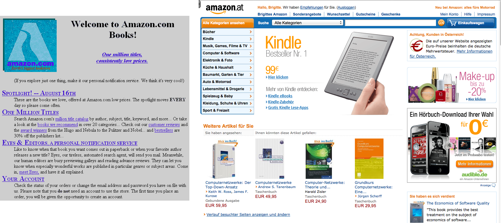Abbildung: Buchhandeln im Internet: Amazon 1995 und Amazon 2012