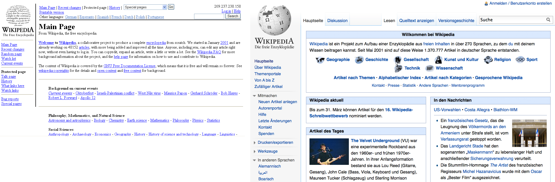 Abbildung: Wikipedia 2001 und 2012