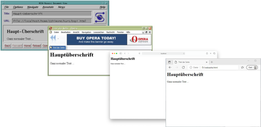 Webbrowser: Mosaic (1993), Opera(2004) und Mozilla(2004), Chrome(2011)
