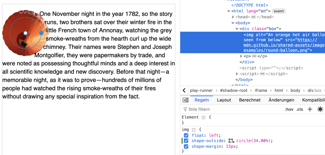 Text mit CSS Shape als Rand