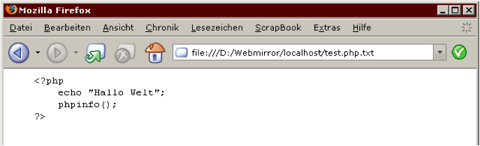 Abbildung 125: So funktioniert PHP nicht: ohne Webserver, falsche Dateiendung