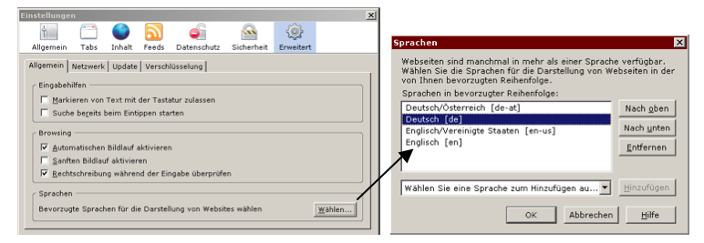 Abbildung 132: Festlegen der Sprach-Präferenz im Browser Firefox