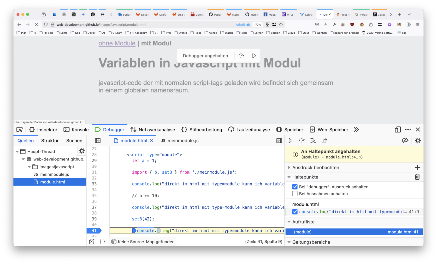 Debugger in den Developer Tools